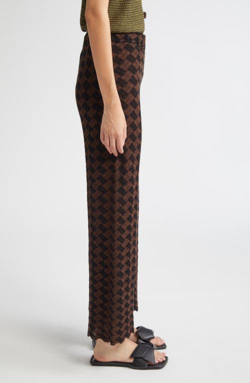 Yanyan Basket Argyle Crop Wool Straight Leg Pants In Brown