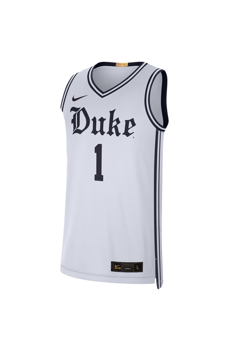 Nike Men's Nike #1 White Duke Blue Devils Limited Authentic Jersey, Alternate, color, 