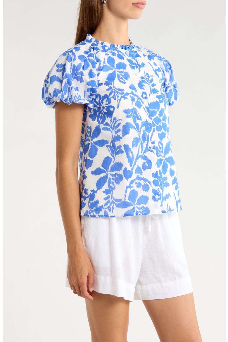 Shia Floral Avy Puff Sleeve Button-Up Shirt, Alternate, color, WHTE BLUE
