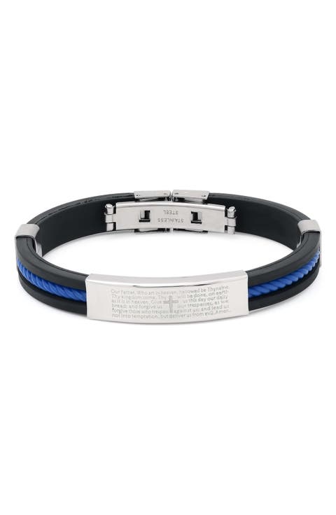 Men's Stainless Steel Lord's Prayer Rubber Strap Bracelet