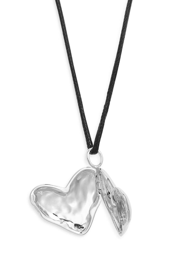 Heart Locket Cord Necklace, Alternate, color, STERLING SILVER