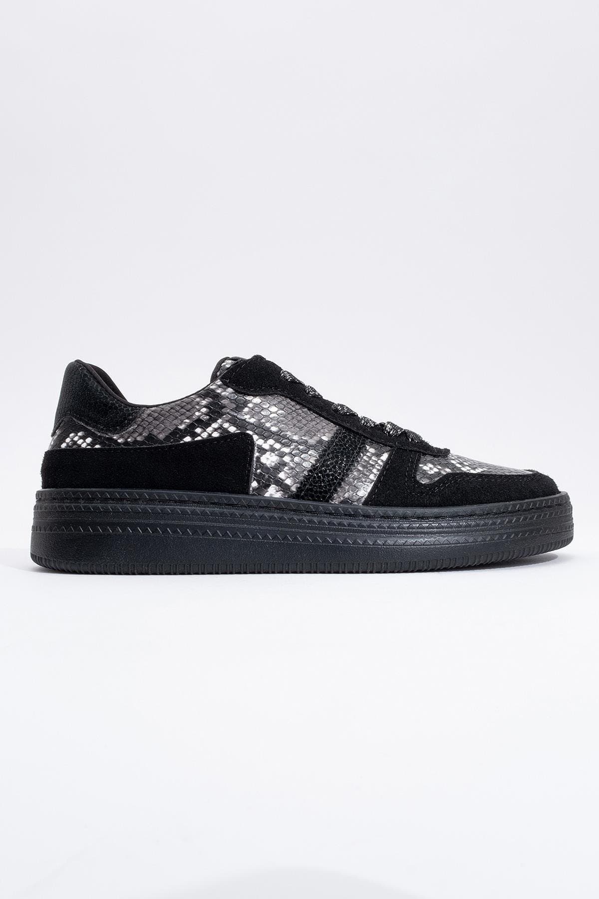Prologue Shoes Rexie Glitter Sneakers, Alternate, color, Black Print Faux Leather