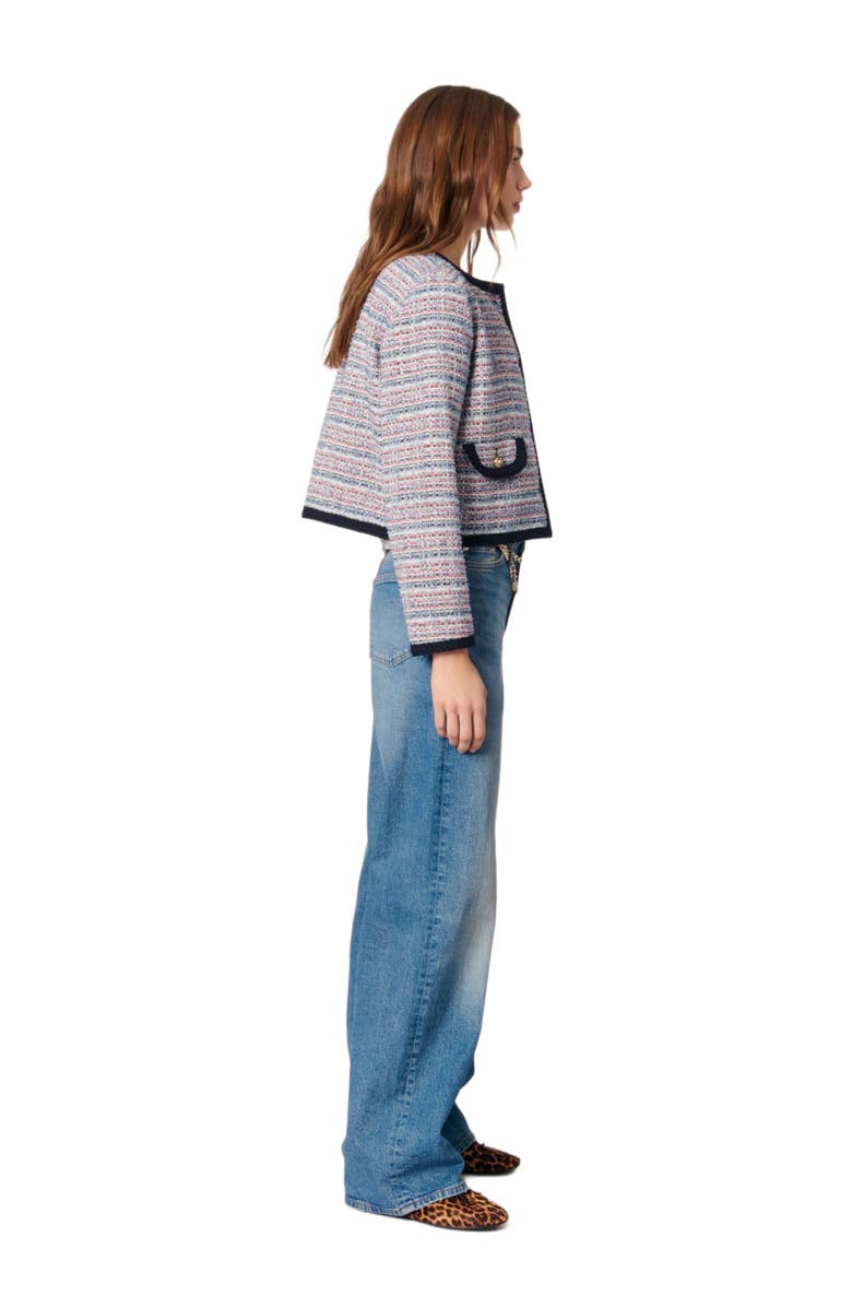 maje Short tweed jacket, Alternate, color, Blue / Red