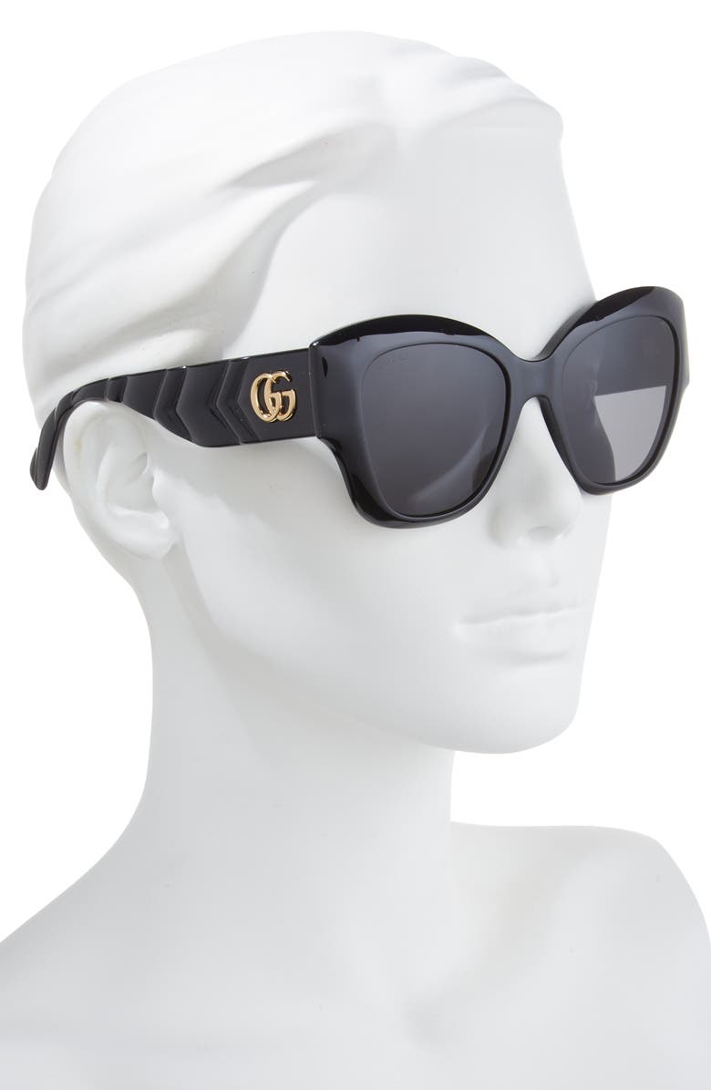 Gucci 53mm Cat Eye Sunglasses, Alternate, color, Black Black Grey