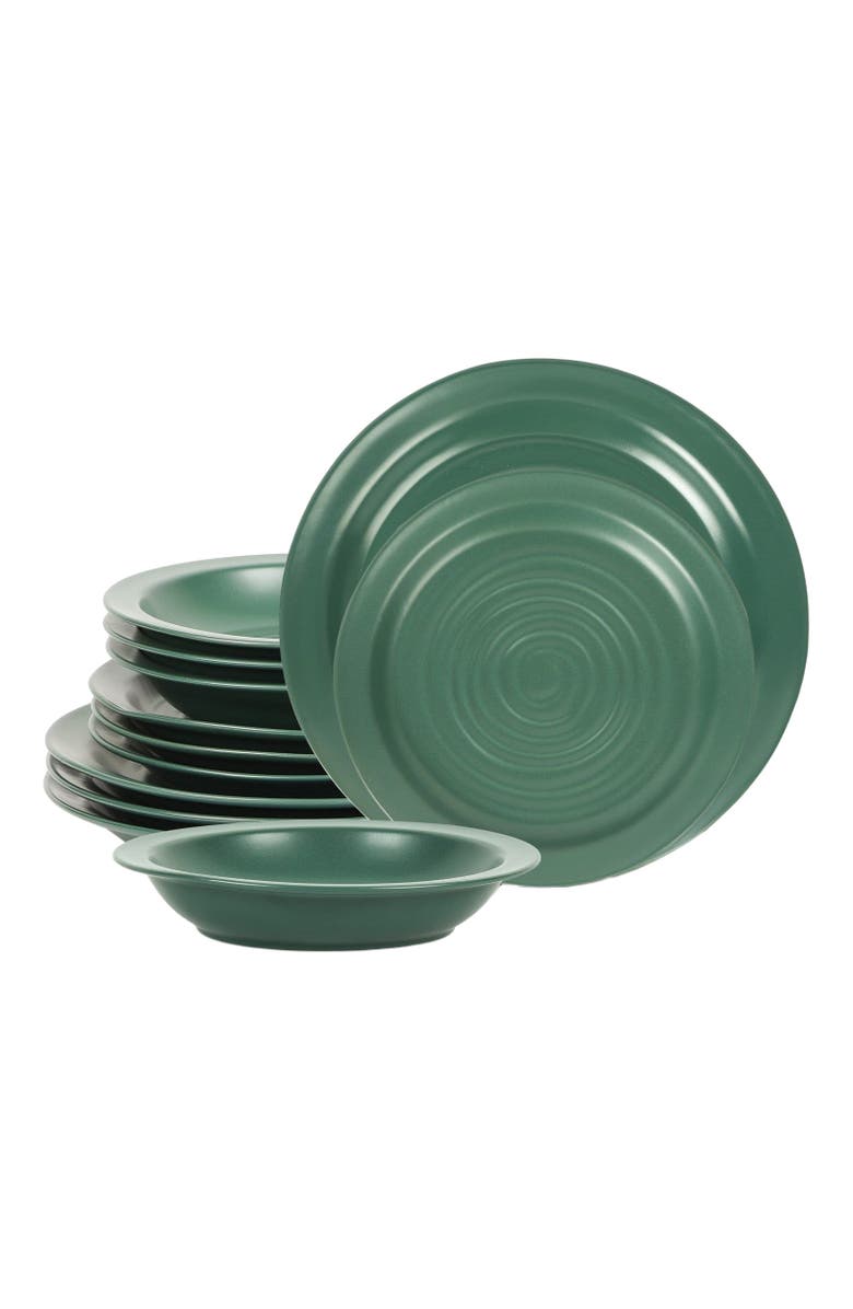 Stone Lain Orbit Stoneware 12-Piece Dinnerware Set with Pasta Bowls, Main, color, Green