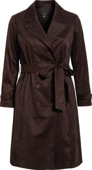 Tahari ASL Faux Suede Trench Coat