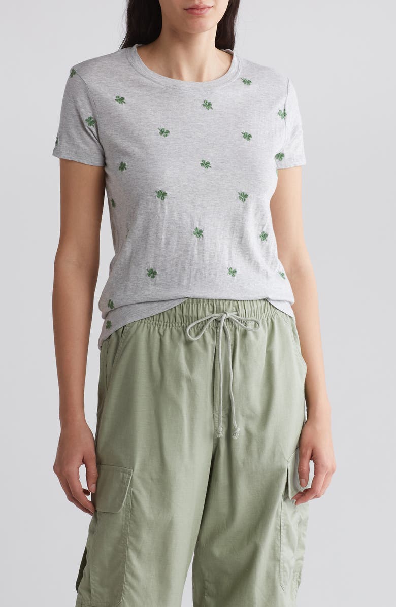 Lucky Brand Clover Embroidered Cotton T-Shirt, Main, color,