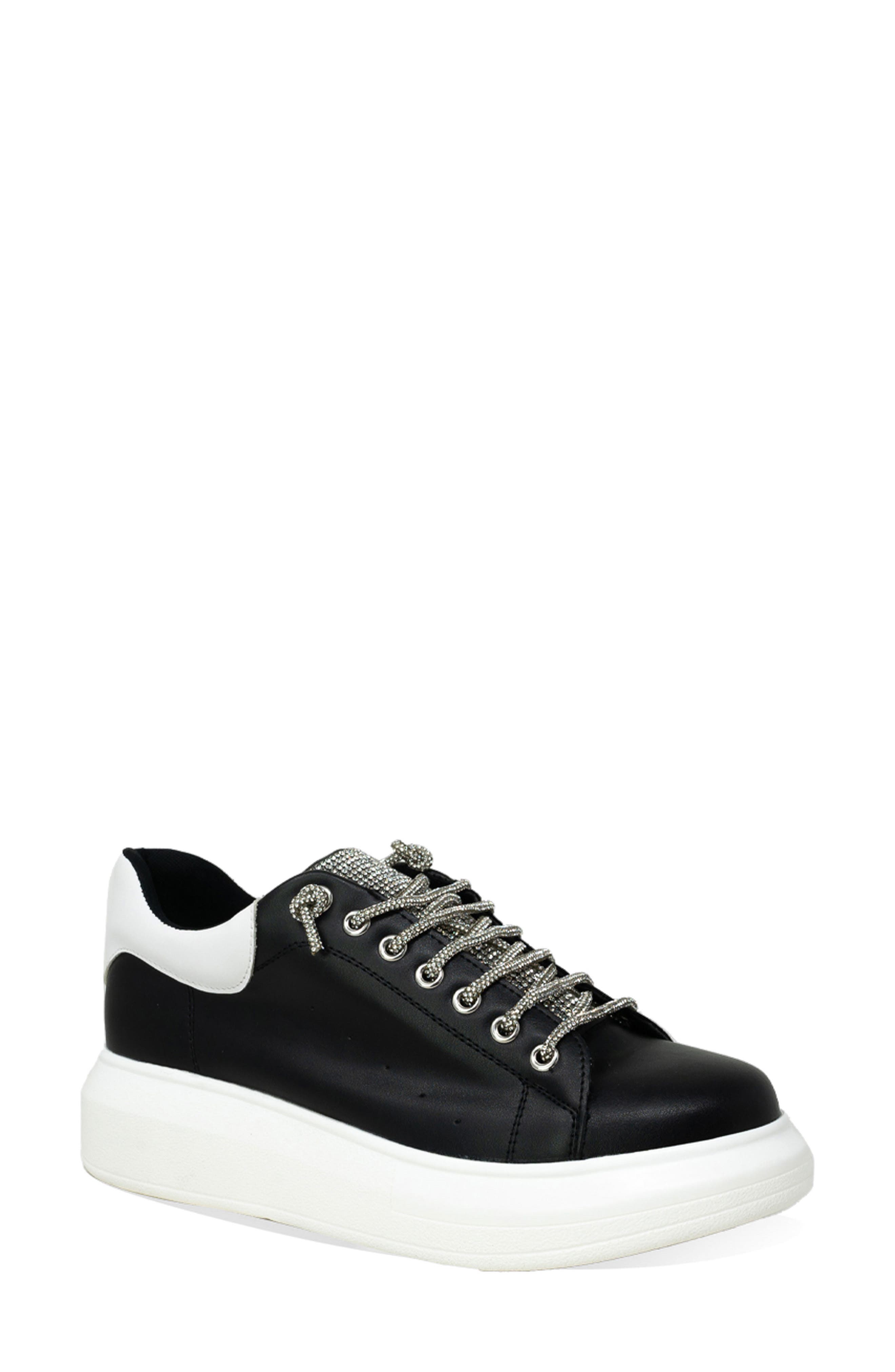 Rhinestone Faux Leather Platform Sneaker