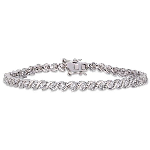 Diamond S-shape Tennis Bracelet Sterling Silver
