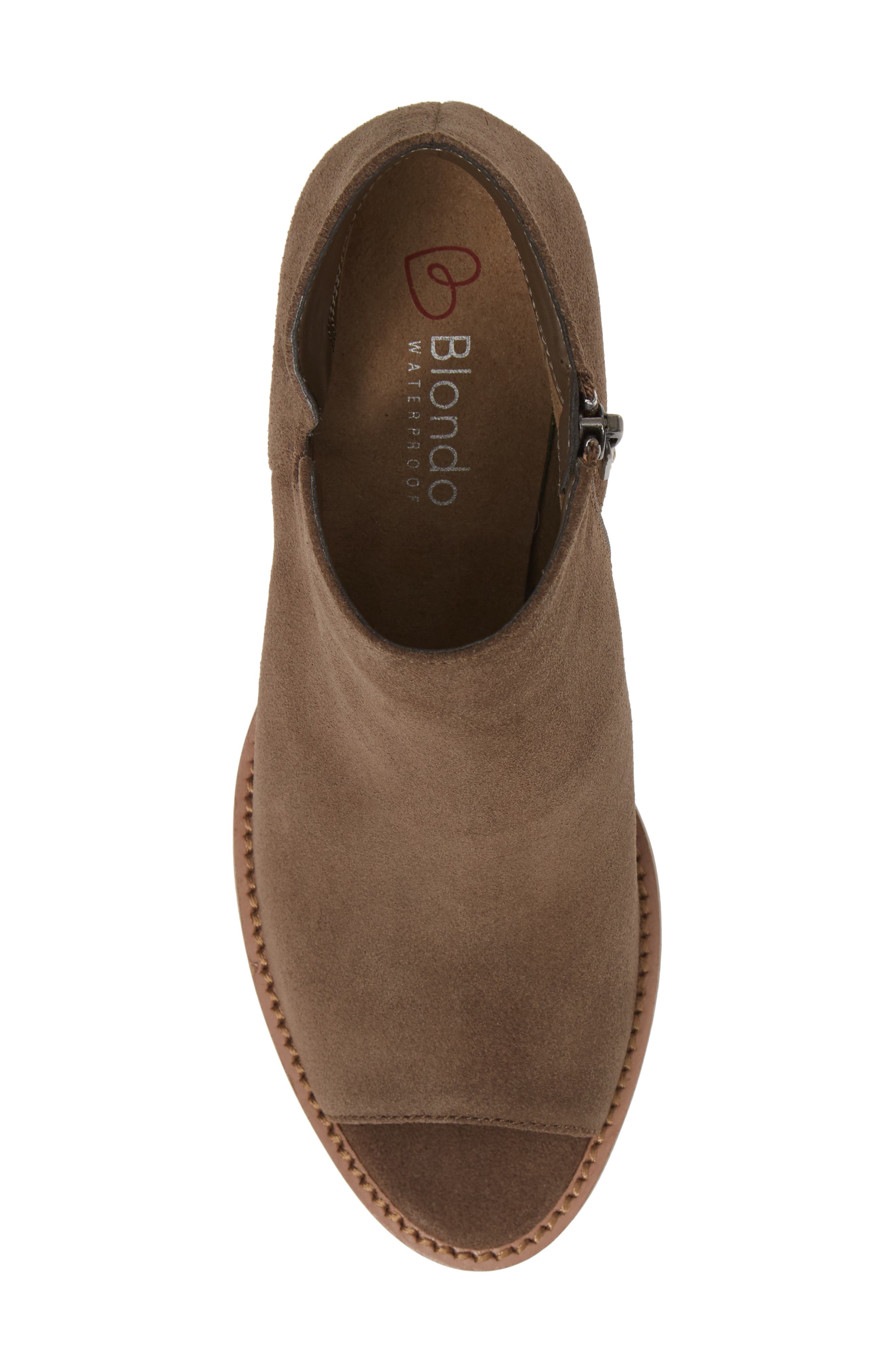 Nappa Waterproof Open Toe Bootie, Alternate, color, DARK TAUPE SUEDE