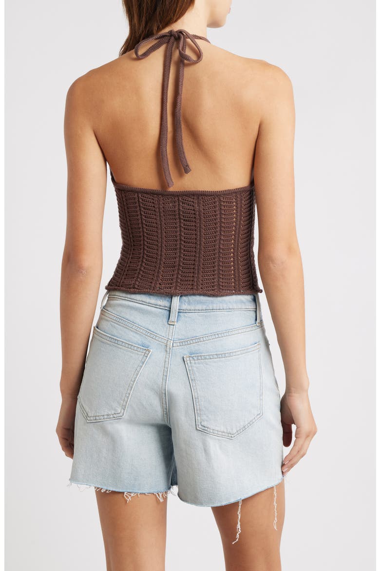 Kelli Open Stitch Cotton Halter Top, Alternate, color, BROWN