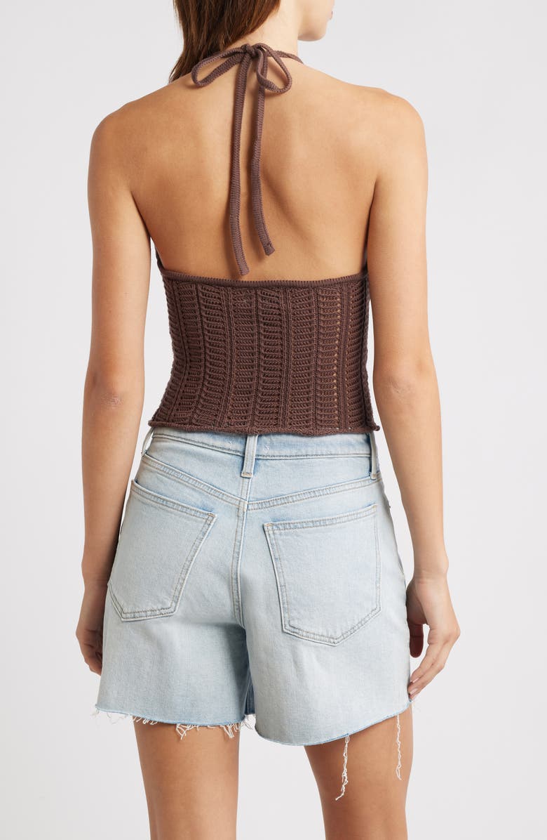 PacSun Kelli Open Stitch Cotton Halter Top, Alternate, color, Brown