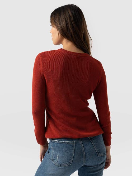 Saint + Sofia Honeycomb Rib Sweater In Orange