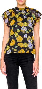 MELLODAY Flutter Sleeve Chiffon Top