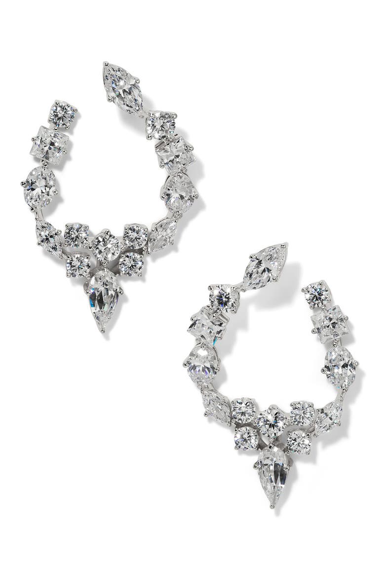 Riviera Front-to-Back Hoop Earrings, Main, color, RHODIUM