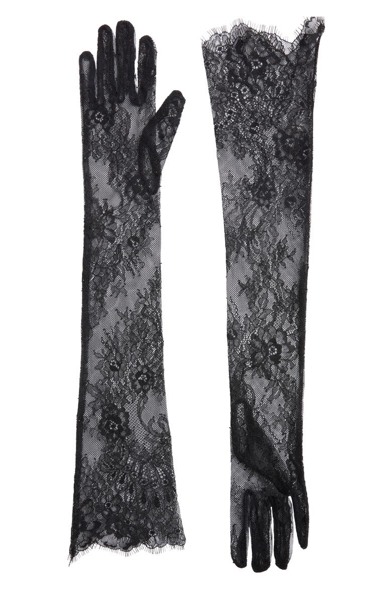 Chantilly Lace Long Gloves, Main, color, BLACK