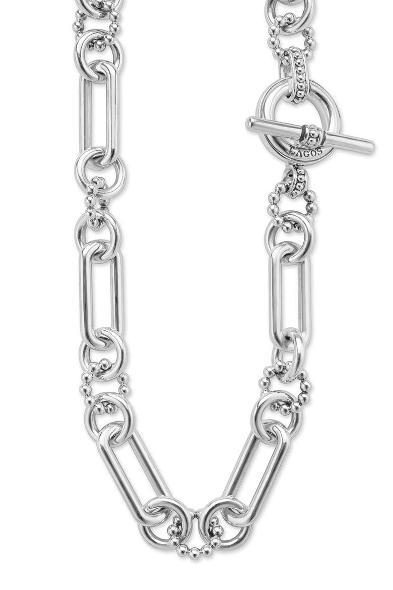 Large Sterling Silver Caviar Link Necklace, Alternate, color, SILVER