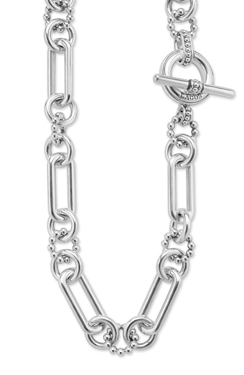 LAGOS Large Sterling Silver Caviar Link Necklace, Alternate, color, Silver