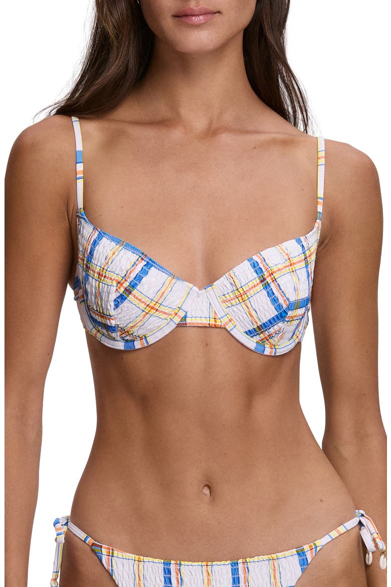 Underwire Balconette Bikini Top, Main, color, WHITE/ BLUE MULTI