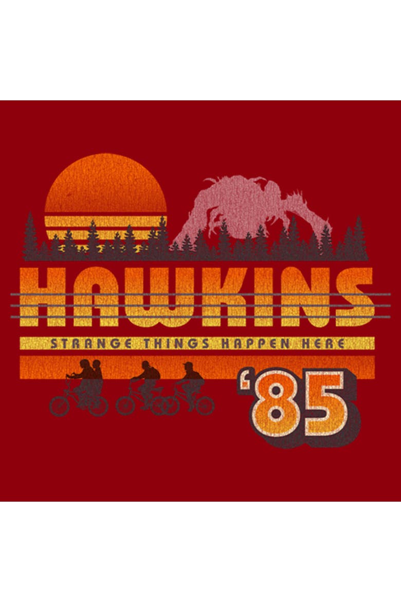 Netflix Men's Retro Hawkins Bikers Short Sleeve Graphic T-Shirt, Alternate, color, Cardinal