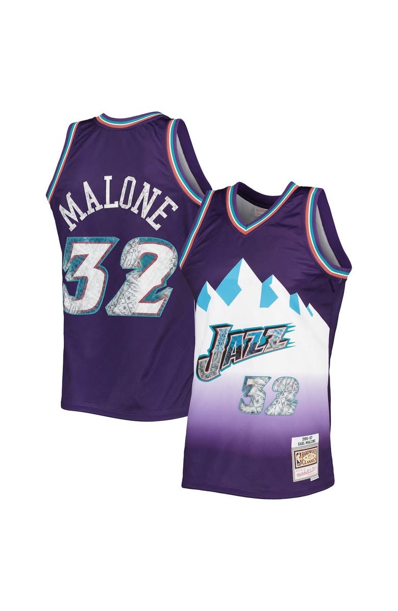 Mitchell & Ness Men's Mitchell & Ness Karl Malone Purple Utah Jazz 1996/97 Hardwood Classics NBA 75th Anniversary Diamond Swingman Jersey, Alternate, color, 
