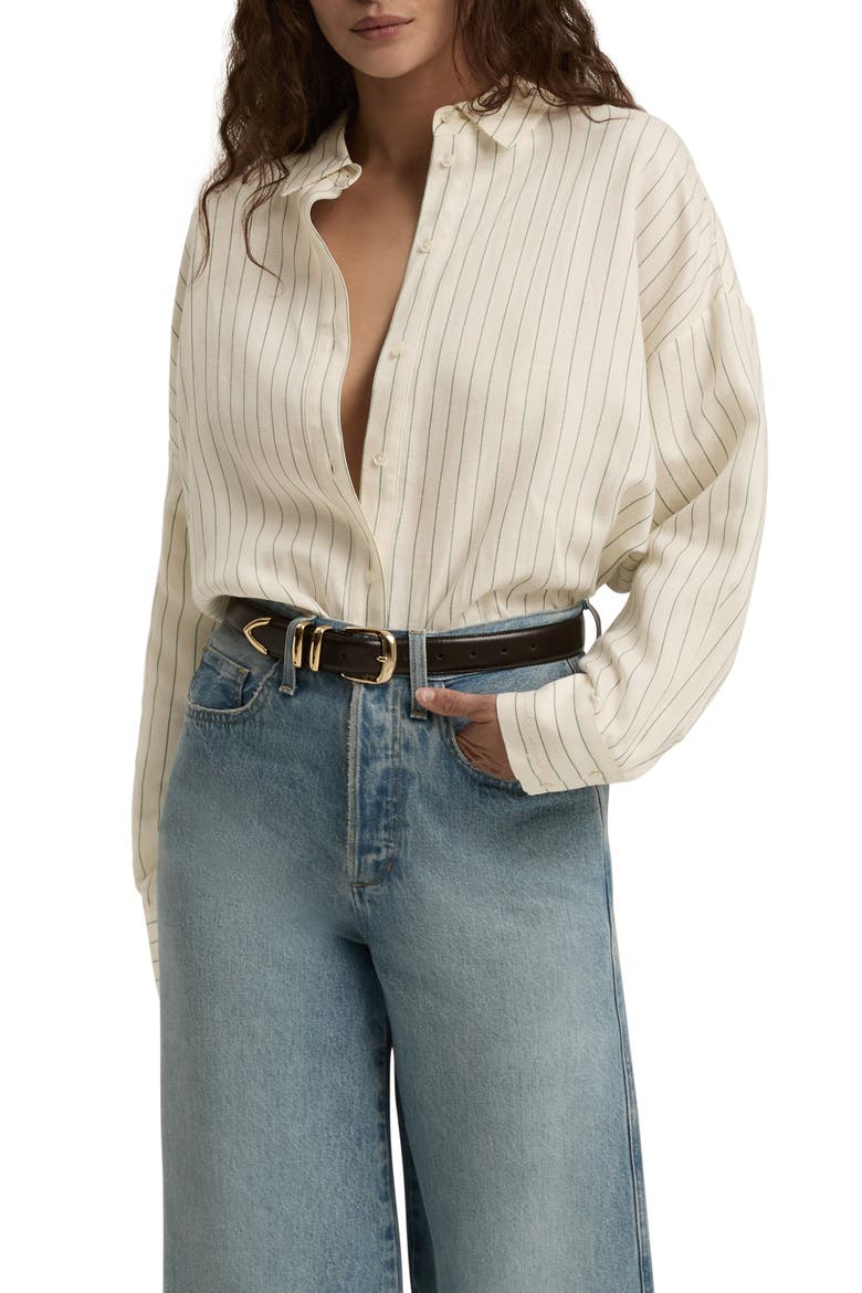 Ex Boyfriend Oversize Button-Up Shirt, Alternate, color, EMERALD STRIPE