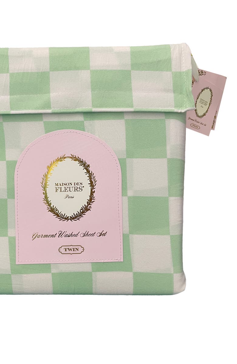 MAISON DES FLEURS Check Print Microfiber Sheet Set, Alternate, color, Green/ White Multi