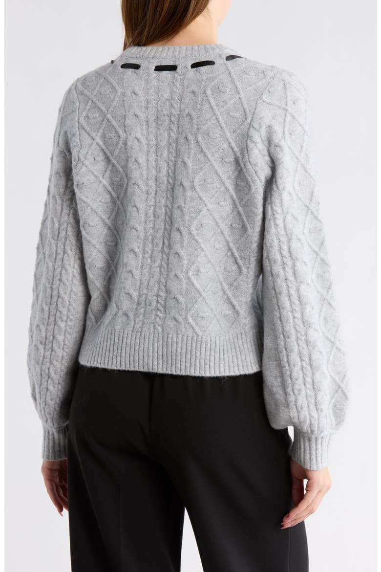Ribbon Trim Cardigan, Alternate, color, HEATHER GREY