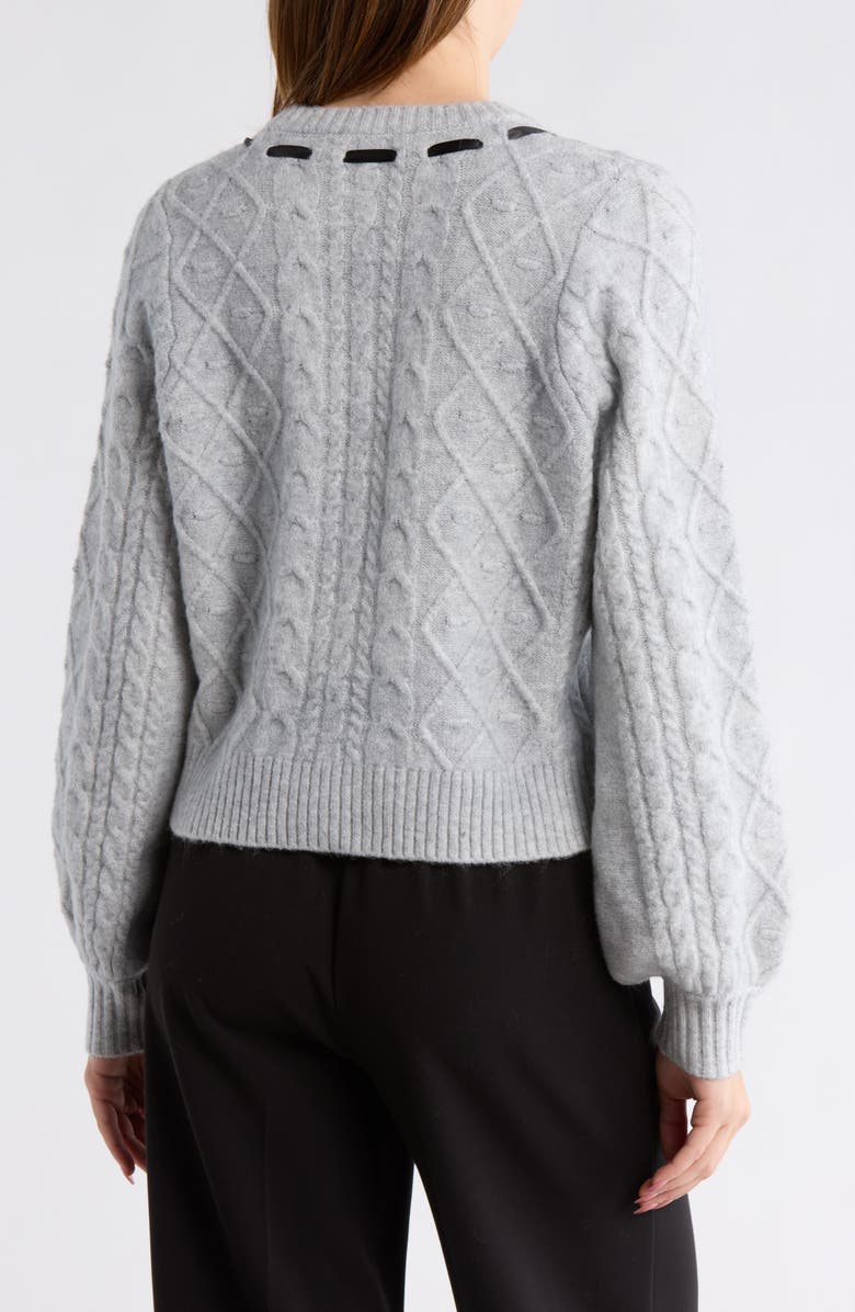 WAYF Ribbon Trim Cardigan, Alternate, color, Heather Grey