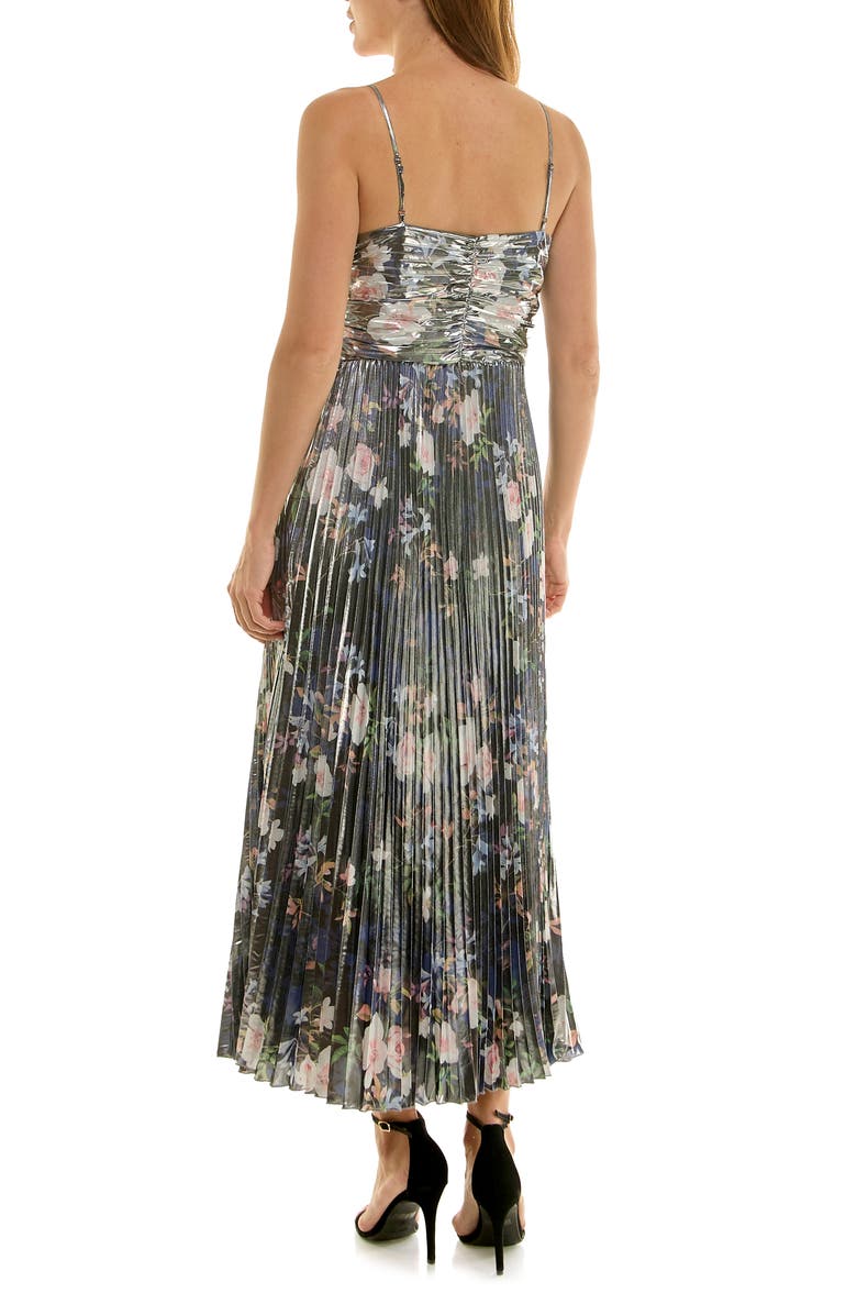Nicole Miller Pleated Metallic Maxi Dress, Alternate, color, Spring Black Metallic