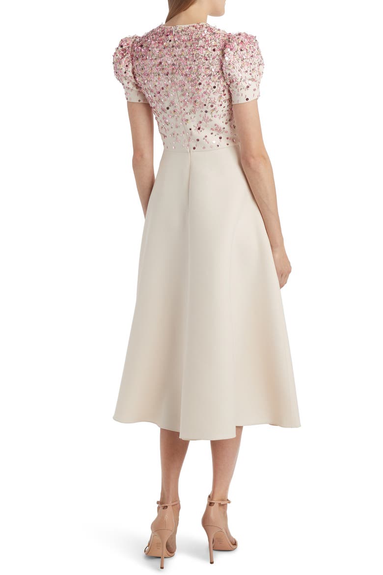 Embroidered A-Line Midi Dress, Alternate, color, AVORIO/ ARGENTO