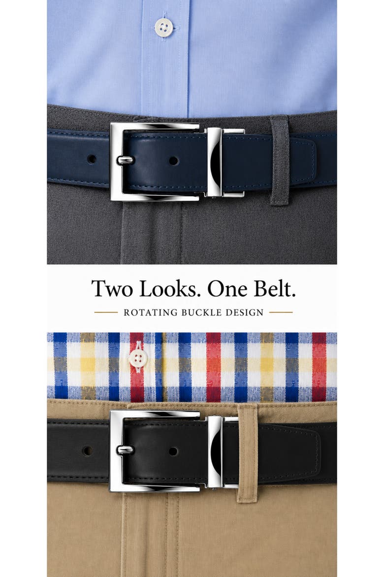 Reversible Leather Belt with Rotating Buckle, Alternate, color, Navy/Black