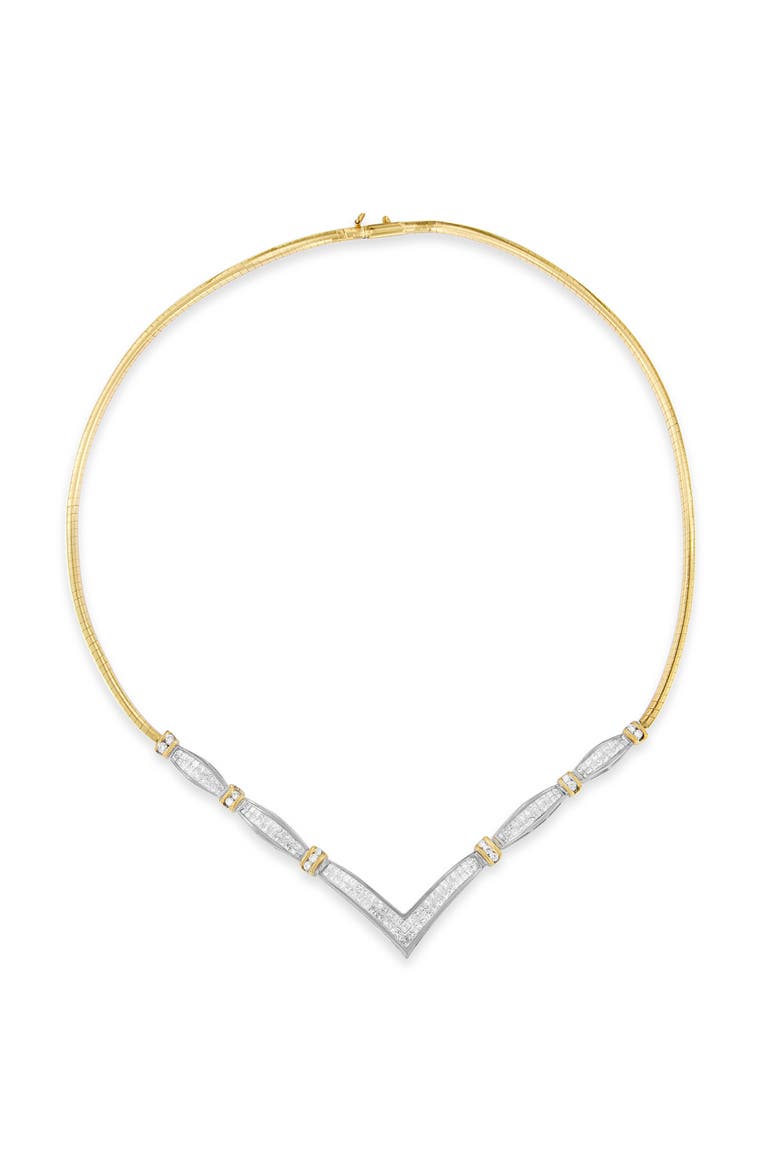 14K Yellow and White Gold 3.00 Cttw Diamond "V" Shape Statement Necklace, Main, color, YellowWhite