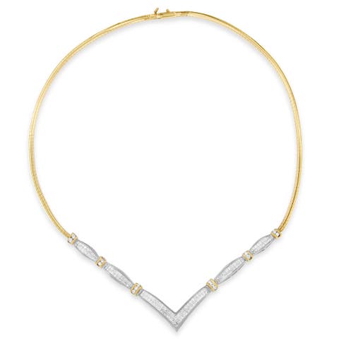 14K Yellow and White Gold 3.00 Cttw Diamond "V" Shape Statement Necklace