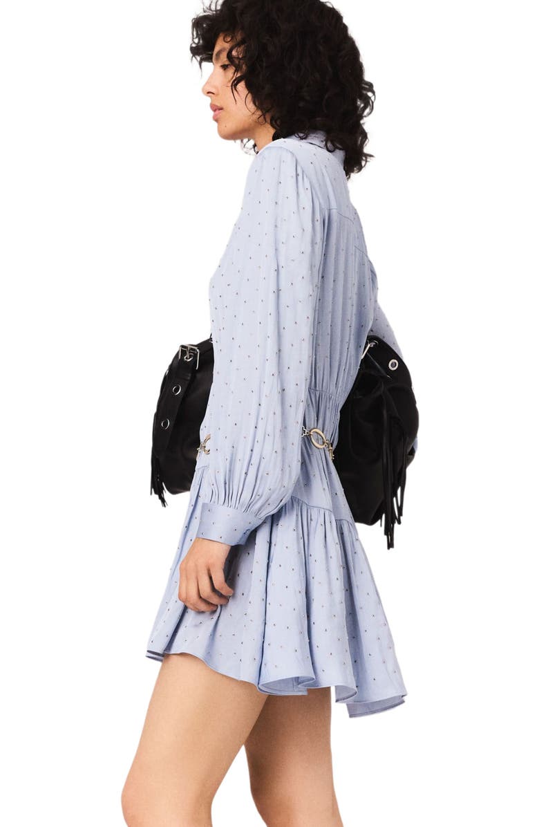 maje Studded flowing shirt dress, Alternate, color, Light Blue