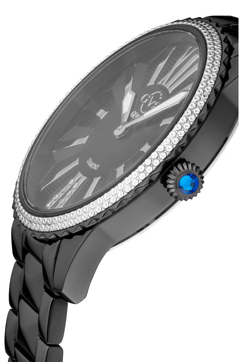 Siena Genuine Diamond Stainless Steel Bracelet Watch, 37mm - 0.038 ctw, Alternate, color, BLACK