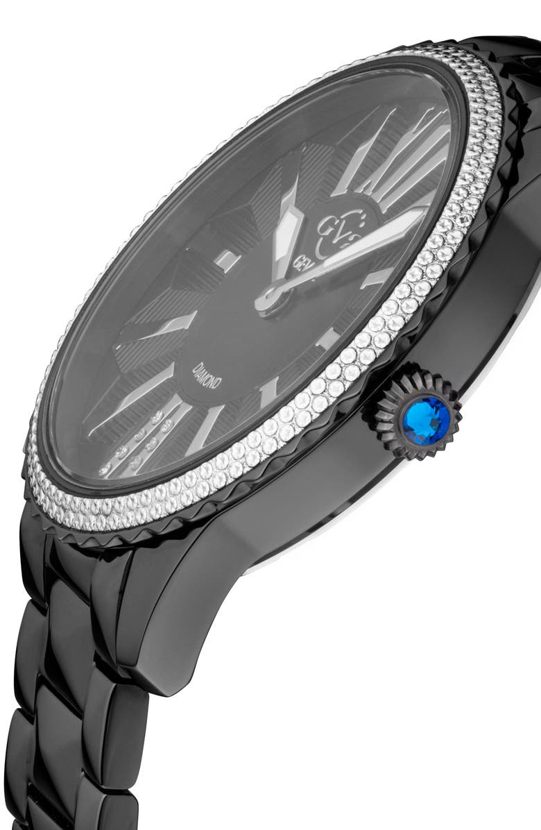 GV2 Siena Genuine Diamond Stainless Steel Bracelet Watch, 37mm - 0.038 ctw, Alternate, color, Black