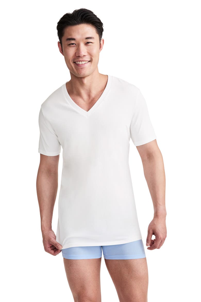 Men's Cotton Stretch Deep V-neck Undershirt - 3 Pack, Alternate, color, Diamond Mist