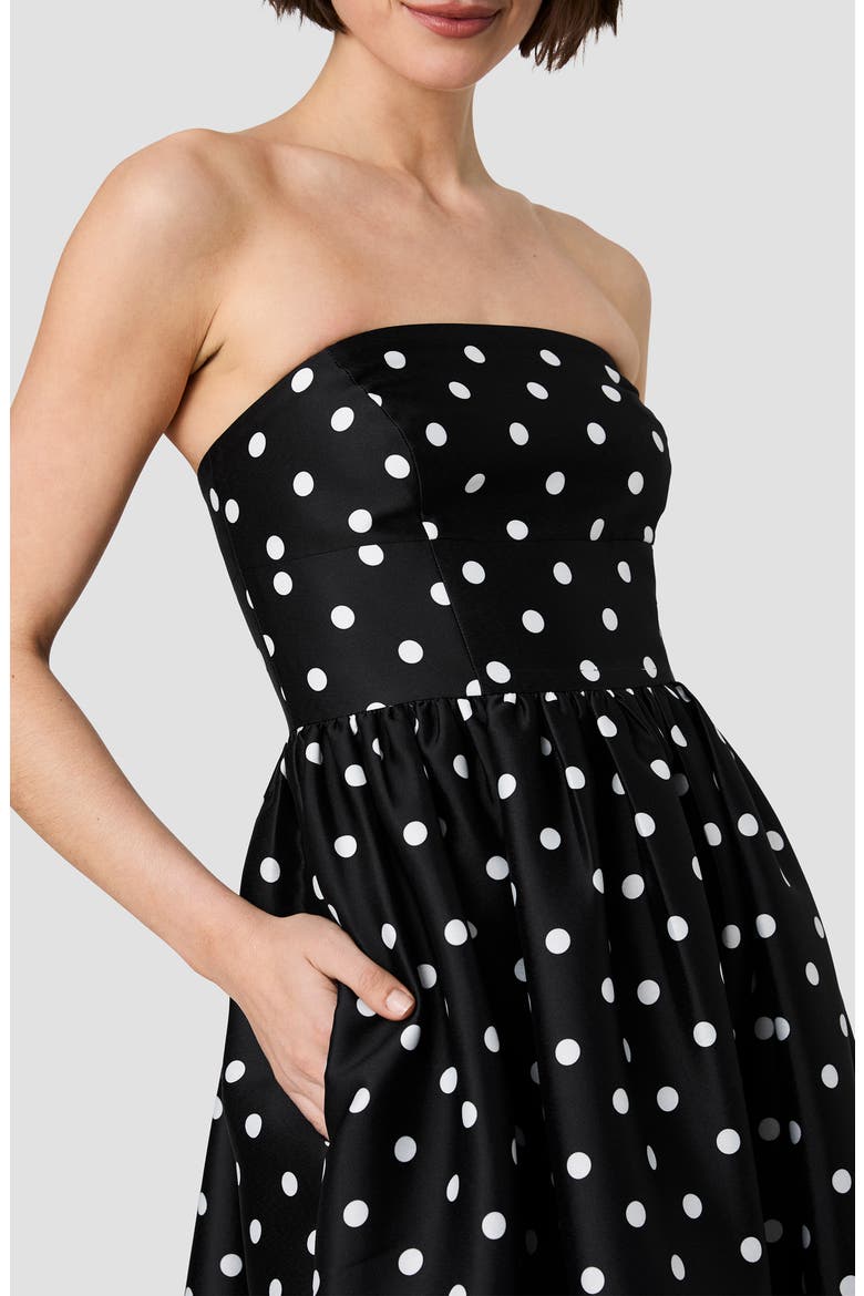 Polka Dot Strapless Taffeta Midi Dress, Alternate, color, BLACK-SUMMER WHITE