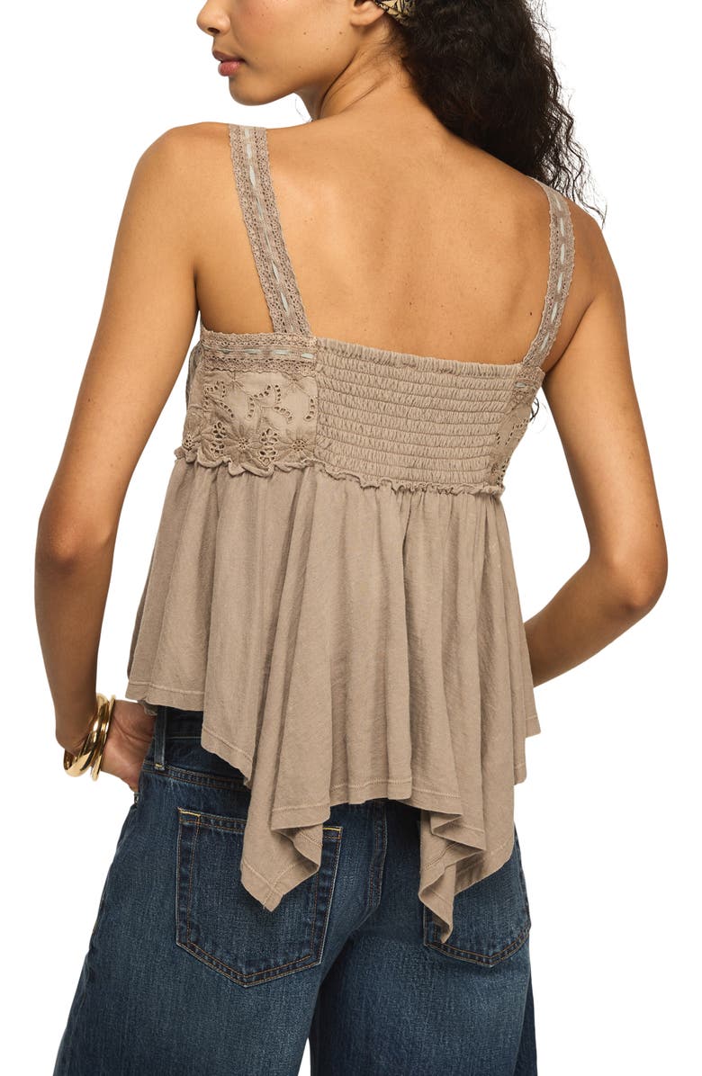 Lucky Brand Eyelet Yoke Handkerchief Hem Tank, Alternate, color, Sphinx