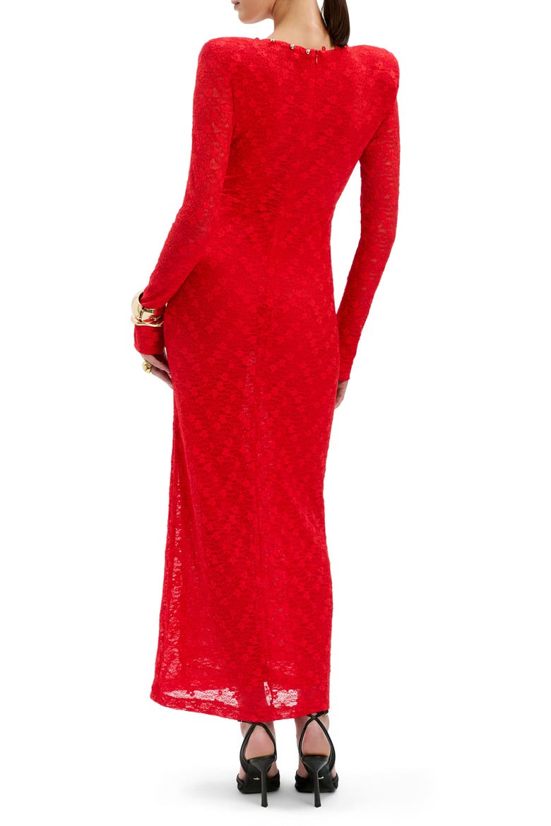 Zenia Deep V-Neck Long Sleeve Dress, Alternate, color, FIRE RED