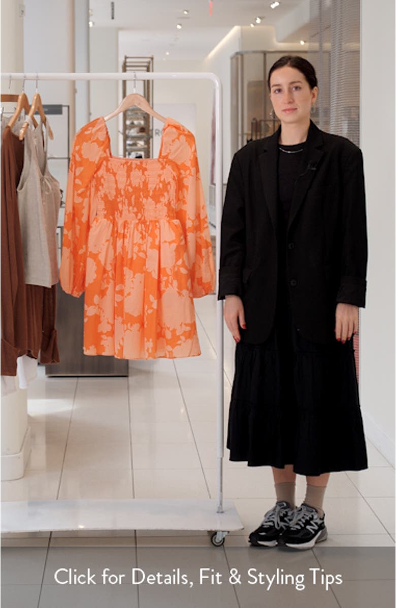 Smocked Long Sleeve Cotton Minidress, sales video thumbnail