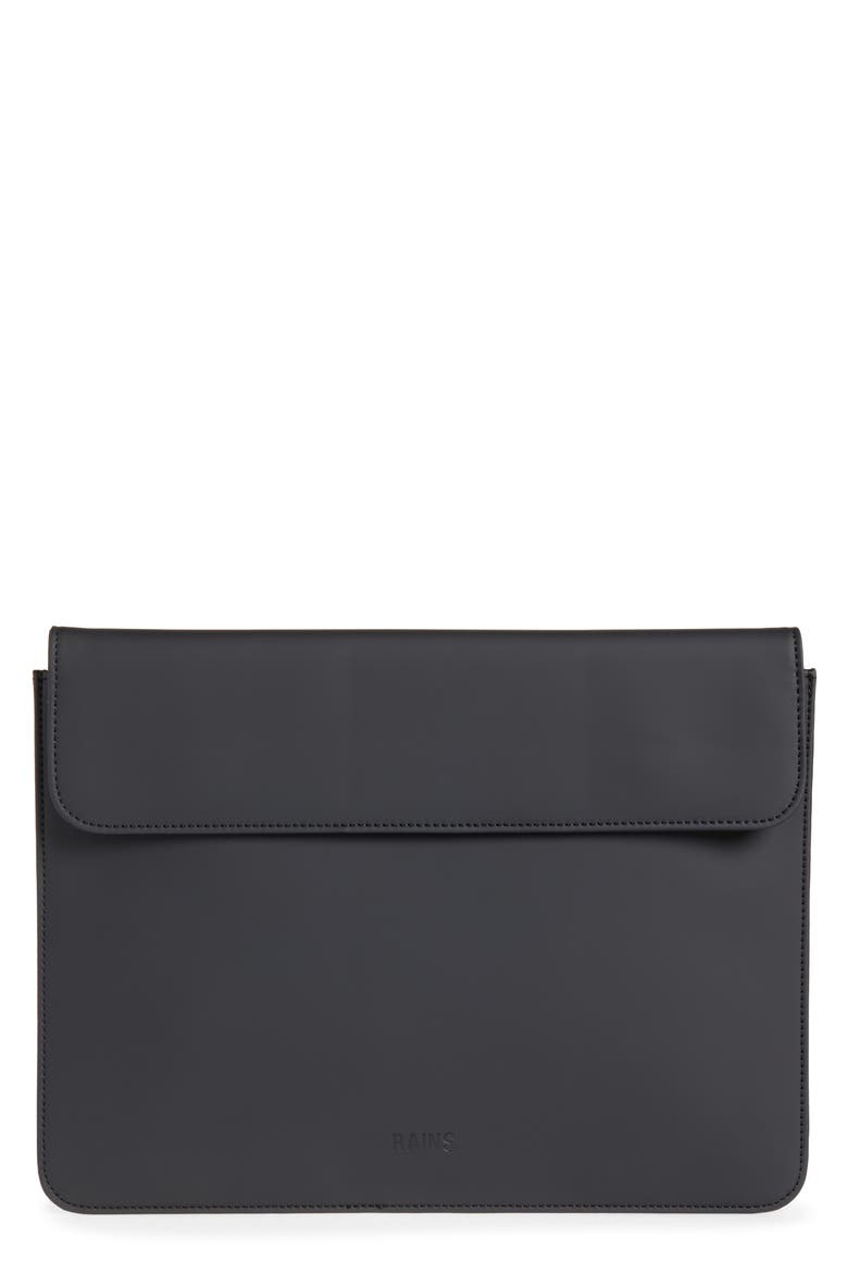 Small Faux Leather Portfolio Laptop Sleeve, Main, color, BLACK