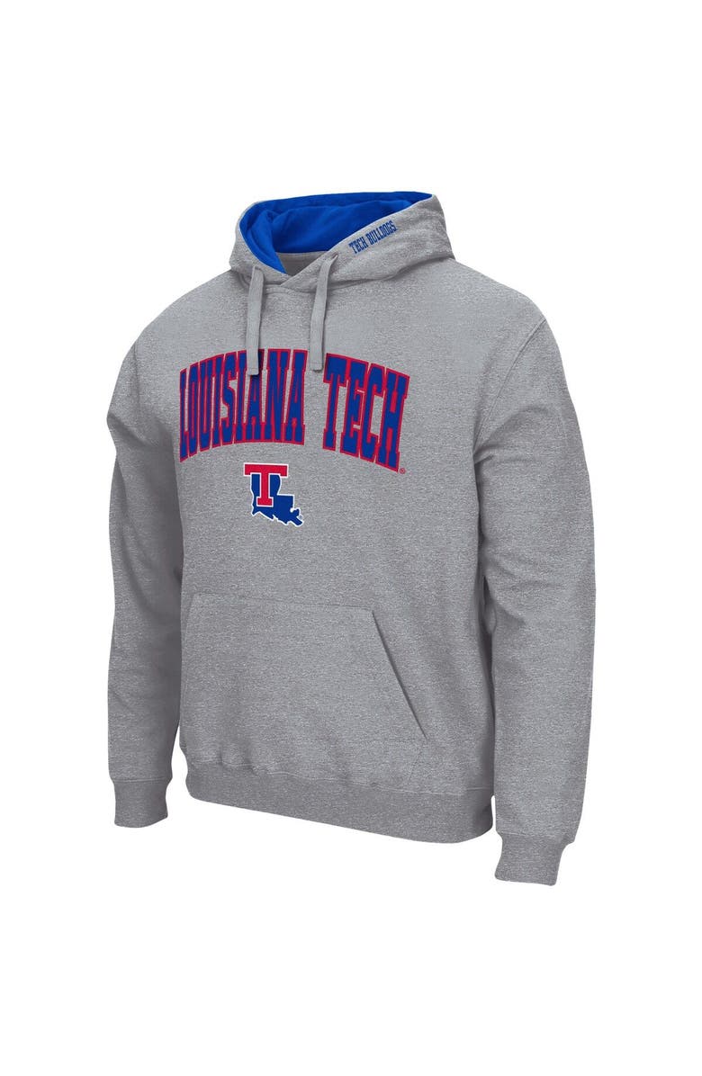 COLOSSEUM Men's Colosseum Heathered Gray Louisiana Tech Bulldogs Arch and Logo Pullover Hoodie, Alternate, color, Heather Gray