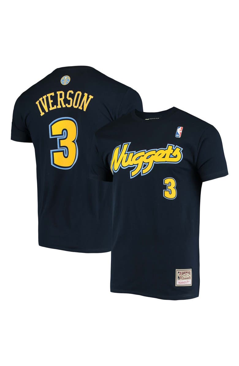 Mitchell & Ness Men's Mitchell & Ness Allen Iverson Navy Denver Nuggets Hardwood Classics Stitch Name & Number T-Shirt, Main, color, 