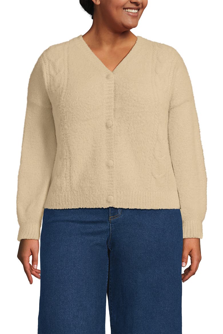 Fuzzy Eyelash Cable Cardigan Sweater, Main, color, Champagne