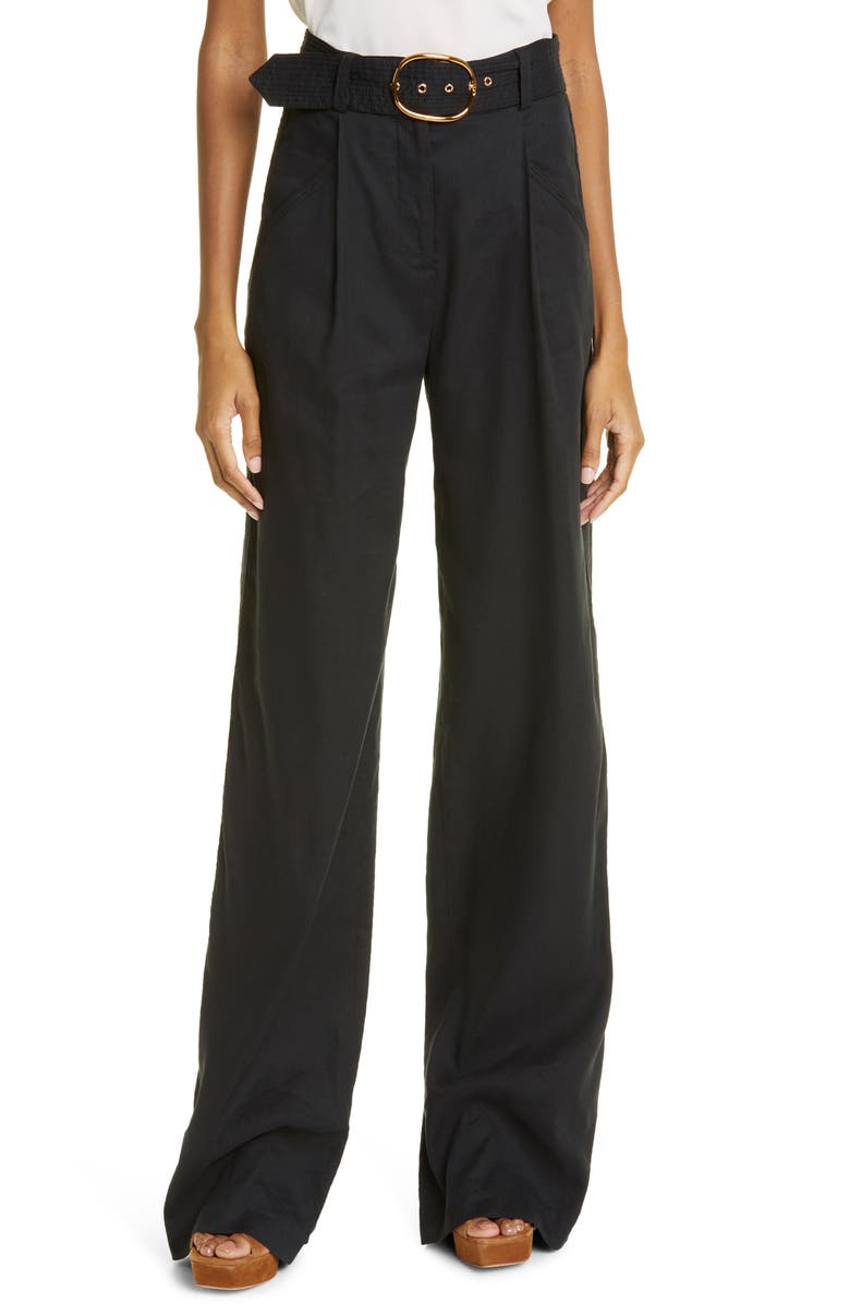 Veronica Beard Rimini Belted Wide Leg Linen Blend Trousers, Main, color, 