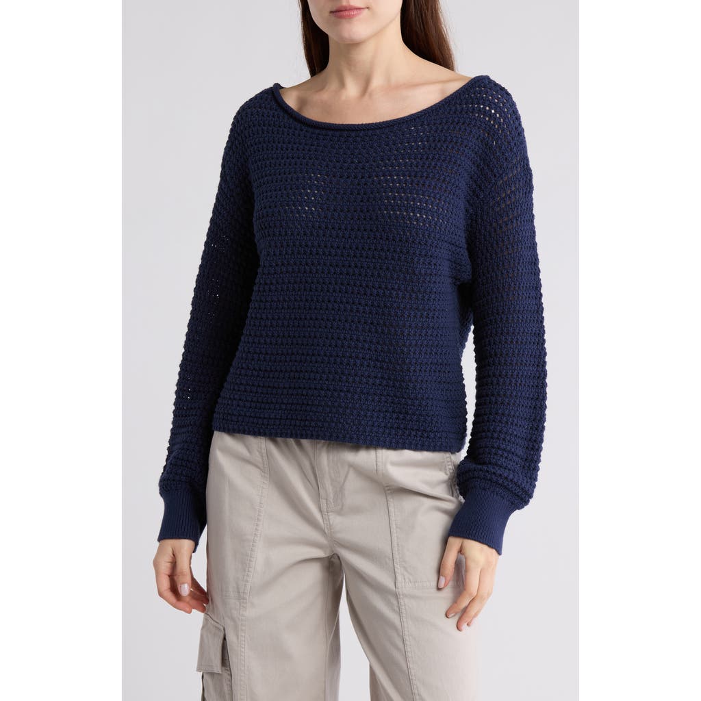 Abound Open Stitch Cotton Sweater In Navy Iris