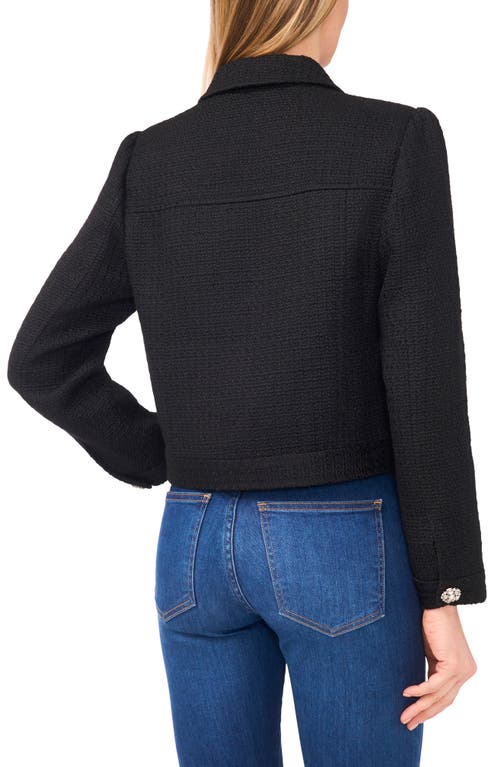 Cece Rhinestone Button Tweed Jacket In Black