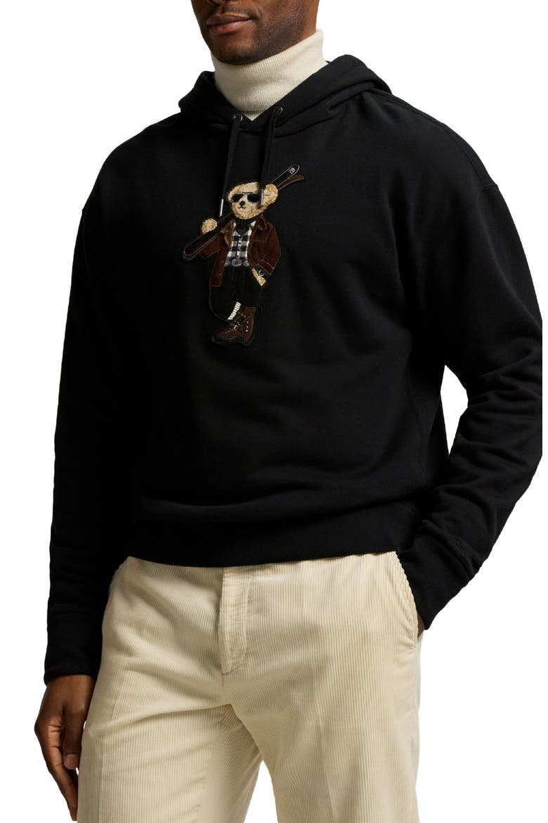 Felpa Bear Appliqué Cotton & Cashmere Hoodie, Alternate, color, CLASSIC BLACK